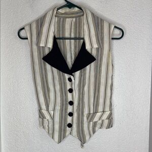 Retro Striped Academia Vest Button Front Layering Waistcoat Casual/dressy layer